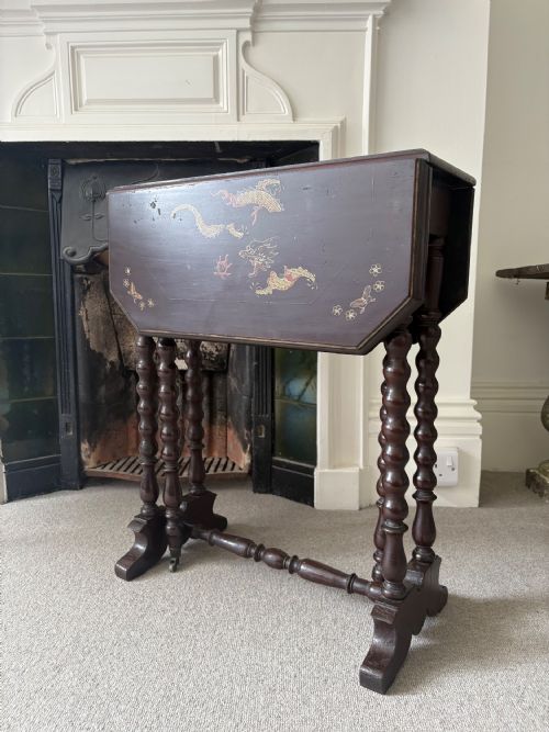 A 19TH CENTURY ENGLISH CHINOISERIE FOLDING SUTHERLAND TABLE BOBBIN LEGS C1880 - ADDITIONAL PHOTO 10