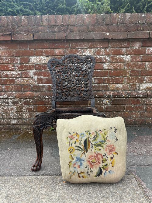AN EXPERTLY REFURBISHED ANGLO INDIAN 19THC BURMESE CHAIR WITH ROSEWOOD HAND CARVED FLORAL DETAILING - ADDITIONAL PHOTO 10