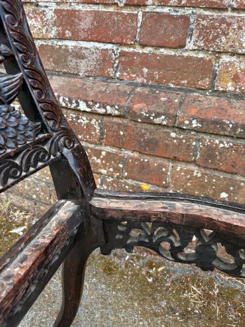 AN EXPERTLY REFURBISHED ANGLO INDIAN 19THC BURMESE CHAIR WITH ROSEWOOD HAND CARVED FLORAL DETAILING - ADDITIONAL PHOTO 2