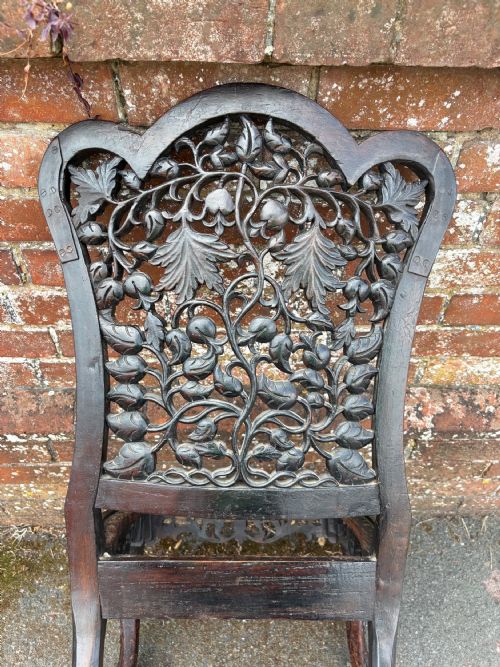 AN EXPERTLY REFURBISHED ANGLO INDIAN 19THC BURMESE CHAIR WITH ROSEWOOD HAND CARVED FLORAL DETAILING - ADDITIONAL PHOTO 4