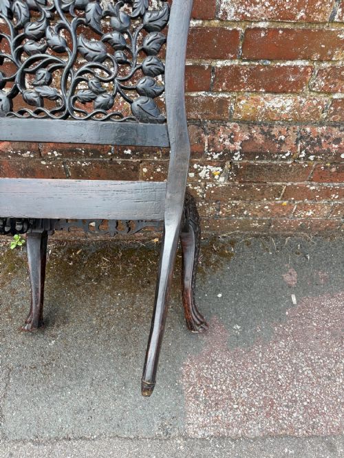 AN EXPERTLY REFURBISHED ANGLO INDIAN 19THC BURMESE CHAIR WITH ROSEWOOD HAND CARVED FLORAL DETAILING - ADDITIONAL PHOTO 5