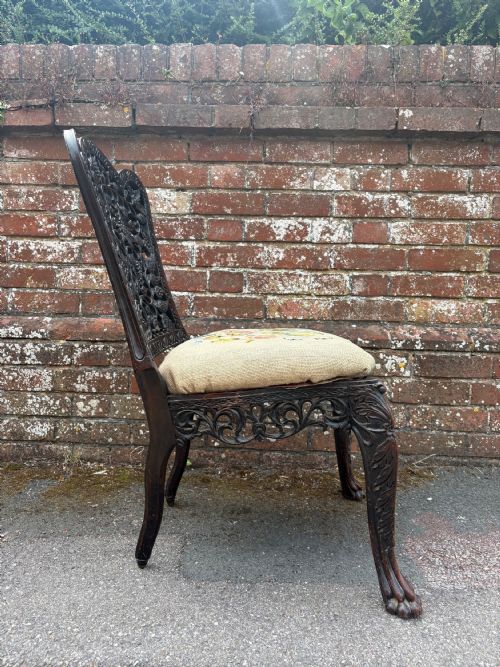 AN EXPERTLY REFURBISHED ANGLO INDIAN 19THC BURMESE CHAIR WITH ROSEWOOD HAND CARVED FLORAL DETAILING - ADDITIONAL PHOTO 9