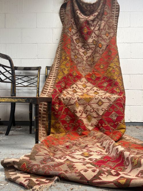 an early 20th century anatolian flat weave kilim rug 330cm with sufficient wear - CATEGORY: ANTIQUE MISCELLANEOUS - DATED 1920