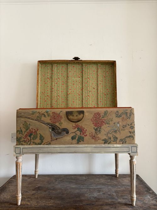 a chinese export hand painted leather trunk on later stand c1900 78cm - CATEGORY: ANTIQUE CHESTS - DATED 1900