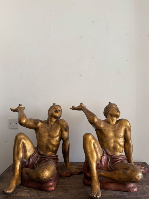 A PAIR OF EARLY 20TH CENTURY C1920 VENETIAN HAND CARVED GILTWOOD BLACKAMOOR TABLE BASES - ADDITIONAL PHOTO 13