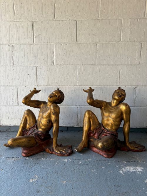 a pair of early 20th century c1920 venetian hand carved giltwood blackamoor table bases - CATEGORY: ANTIQUE MISCELLANEOUS - DATED 1920
