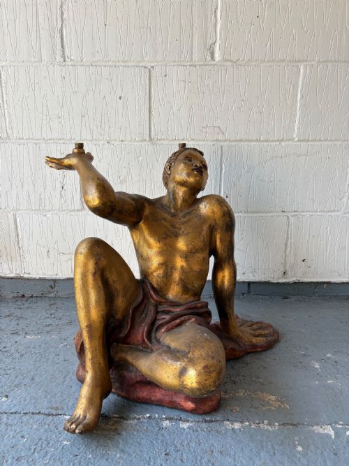 A PAIR OF EARLY 20TH CENTURY C1920 VENETIAN HAND CARVED GILTWOOD BLACKAMOOR TABLE BASES - ADDITIONAL PHOTO 1