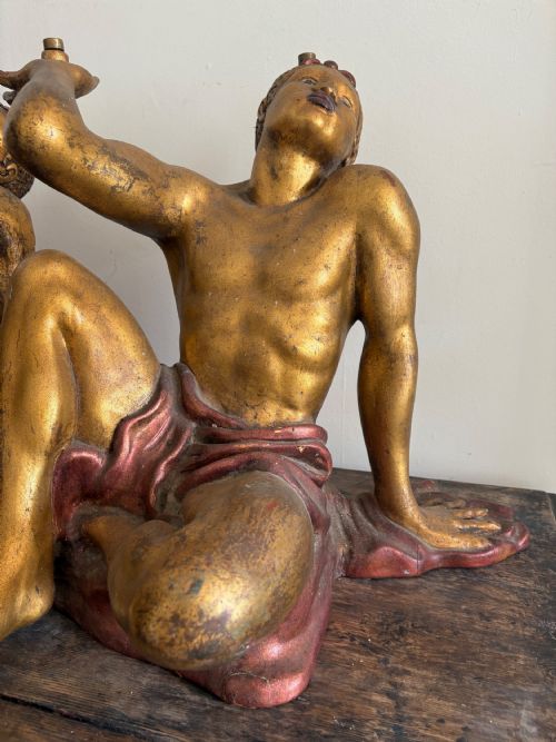 A PAIR OF EARLY 20TH CENTURY C1920 VENETIAN HAND CARVED GILTWOOD BLACKAMOOR TABLE BASES - ADDITIONAL PHOTO 14