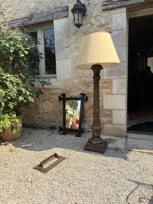 A FRENCH 1920S HAND FORGED WROUGHT IRON MIRROR WITH SCROLL ENDS 75CM - ADDITIONAL PHOTO 9