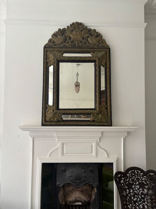 a large 19thc dutch repousse cushion brass mirror af 128cm missing plate - CATEGORY: ANTIQUE MIRRORS - DATED 19TH CENTURY
