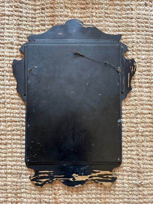 A 1920S BLACK LACQUER CHINOISERIE FRET CUT WALL MIRROR 72CM TALL - ADDITIONAL PHOTO 6