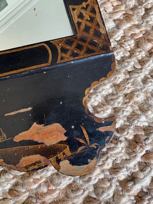 A 1920S BLACK LACQUER CHINOISERIE FRET CUT WALL MIRROR 72CM TALL - ADDITIONAL PHOTO 9