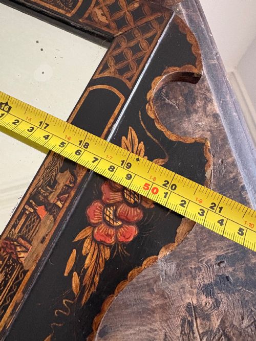 A 1920S BLACK LACQUER CHINOISERIE FRET CUT WALL MIRROR 72CM TALL - ADDITIONAL PHOTO 14