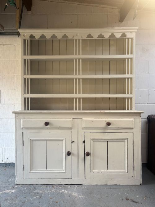 A 19TH CENTURY COUNTRY HOUSE PAINTED PINE IRISH DRESSER 162CM WIDE 2 DOOR BASE CUPBOARD - ADDITIONAL PHOTO 1