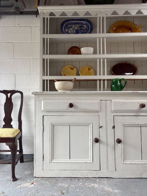 A 19TH CENTURY COUNTRY HOUSE PAINTED PINE IRISH DRESSER 162CM WIDE 2 DOOR BASE CUPBOARD - ADDITIONAL PHOTO 2