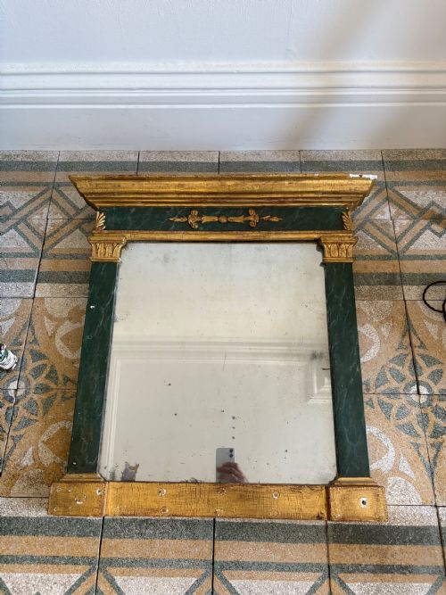 EARLY 19THC NEOCLASSICAL EMPIRE MIRROR CARVED GILTWOOD AND FAUX MARBLE 66CM - ADDITIONAL PHOTO 1