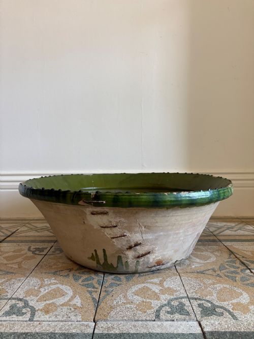 A LARGE SOUTH OF FRANCE TIAN BOWL 19THC GREEN GLAZE EARTHENWARE 69CM DIAMETER - ADDITIONAL PHOTO 1