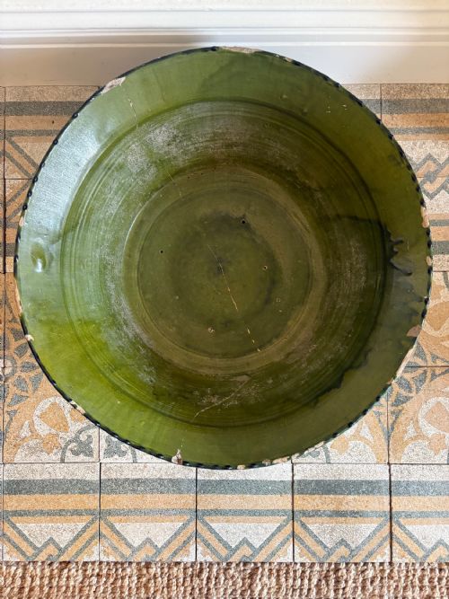 A LARGE SOUTH OF FRANCE TIAN BOWL 19THC GREEN GLAZE EARTHENWARE 69CM DIAMETER - ADDITIONAL PHOTO 2
