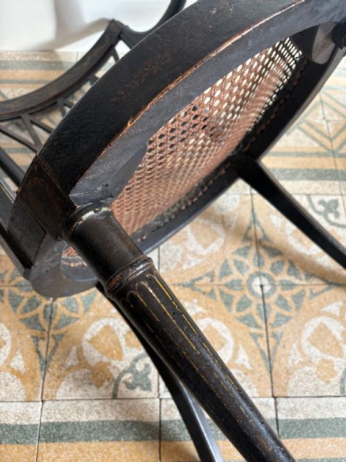 EBONISED AND GILT PAINTED REGENCY OPEN ARM ELBOW CHAIR CANE SEAT C1820 MANNER JOHN GEE - ADDITIONAL PHOTO 11