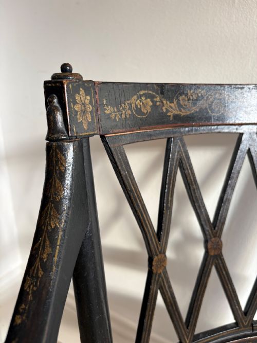 EBONISED AND GILT PAINTED REGENCY OPEN ARM ELBOW CHAIR CANE SEAT C1820 MANNER JOHN GEE - ADDITIONAL PHOTO 13