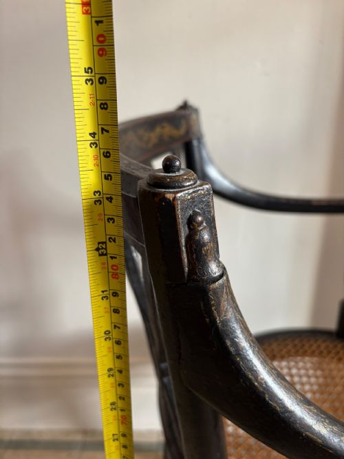 EBONISED AND GILT PAINTED REGENCY OPEN ARM ELBOW CHAIR CANE SEAT C1820 MANNER JOHN GEE - ADDITIONAL PHOTO 15