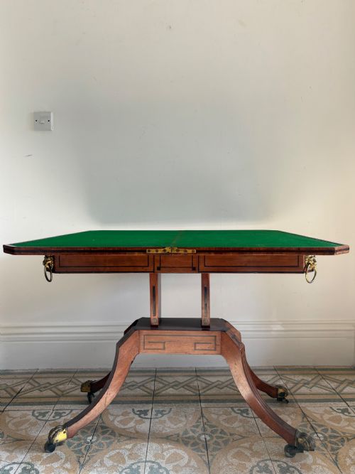 A REGENCY BRASS MOUNTED MAHOGANY AND EBONY INLAID CARD TABLE C1815 GREEK KEY - ADDITIONAL PHOTO 7