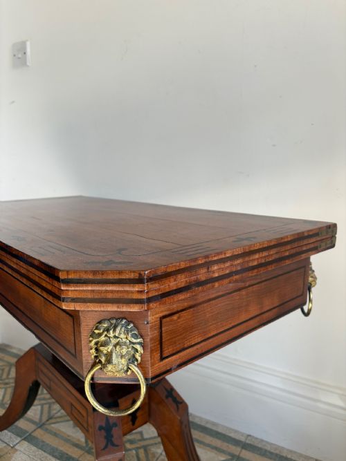 A REGENCY BRASS MOUNTED MAHOGANY AND EBONY INLAID CARD TABLE C1815 GREEK KEY - ADDITIONAL PHOTO 3