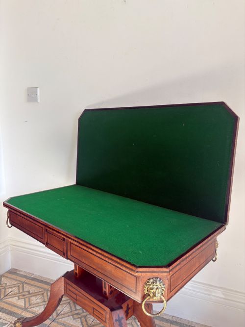 A REGENCY BRASS MOUNTED MAHOGANY AND EBONY INLAID CARD TABLE C1815 GREEK KEY - ADDITIONAL PHOTO 4
