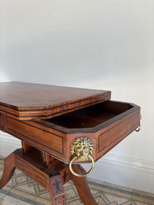 A REGENCY BRASS MOUNTED MAHOGANY AND EBONY INLAID CARD TABLE C1815 GREEK KEY - ADDITIONAL PHOTO 5
