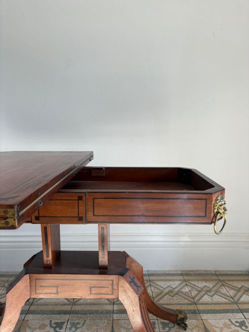 A REGENCY BRASS MOUNTED MAHOGANY AND EBONY INLAID CARD TABLE C1815 GREEK KEY - ADDITIONAL PHOTO 6