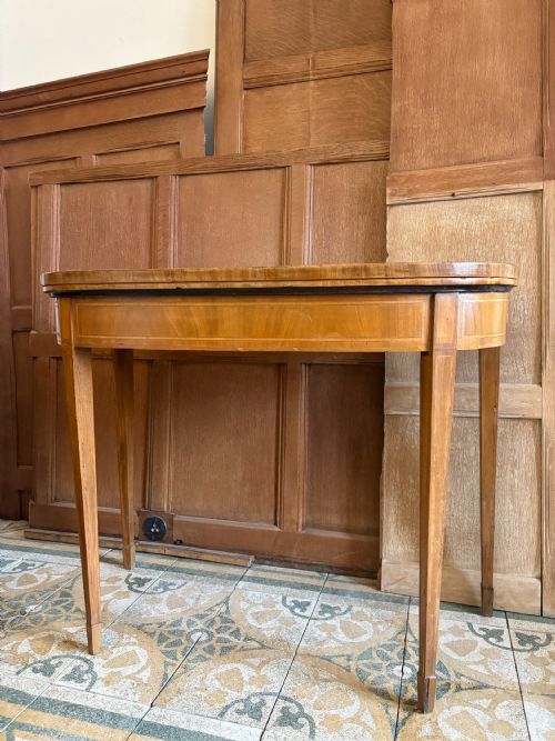 A GEORGE 111 SATINWOOD AND ROSEWOOD DEMI LUNE CARD TABLE HEPPLEWHITE PERIOD - ADDITIONAL PHOTO 15