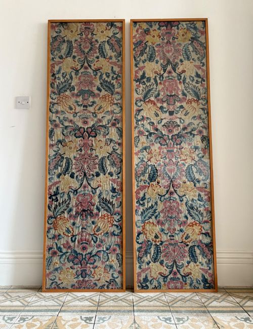 A PAIR OF FRENCH 19TH CENTURY HAND EMBROIDERED CREWEL WORK FRAMED PANELS 182CM - ADDITIONAL PHOTO 2