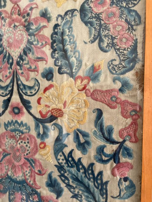 A PAIR OF FRENCH 19TH CENTURY HAND EMBROIDERED CREWEL WORK FRAMED PANELS 182CM - ADDITIONAL PHOTO 4