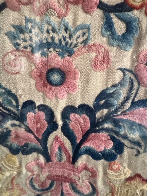 A PAIR OF FRENCH 19TH CENTURY HAND EMBROIDERED CREWEL WORK FRAMED PANELS 182CM - ADDITIONAL PHOTO 6