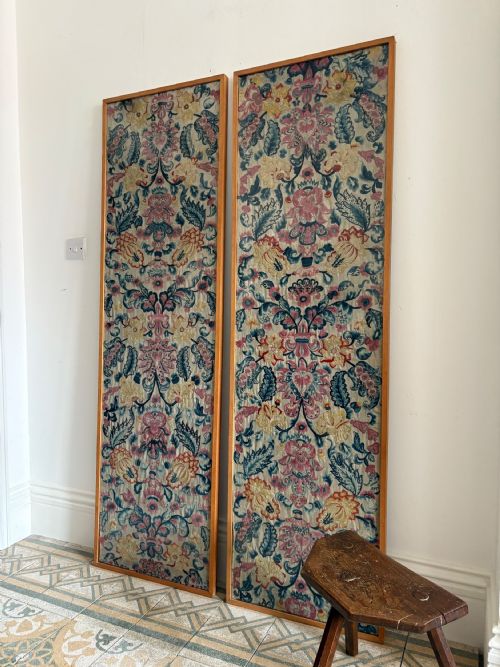 A PAIR OF FRENCH 19TH CENTURY HAND EMBROIDERED CREWEL WORK FRAMED PANELS 182CM - ADDITIONAL PHOTO 11