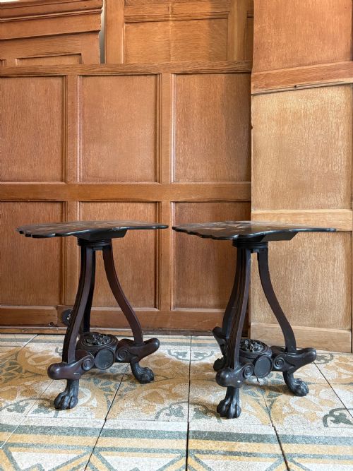 PAIR OF 19THC CHINOISERIE TABLES HONGMU BASES AND IRON PAW FEET ANGLO CHINESE - ADDITIONAL PHOTO 1