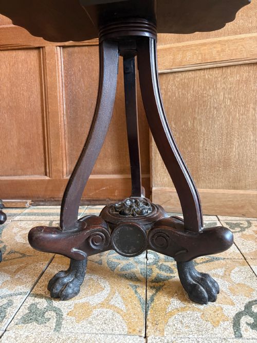PAIR OF 19THC CHINOISERIE TABLES HONGMU BASES AND IRON PAW FEET ANGLO CHINESE - ADDITIONAL PHOTO 3