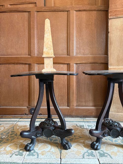 PAIR OF 19THC CHINOISERIE TABLES HONGMU BASES AND IRON PAW FEET ANGLO CHINESE - ADDITIONAL PHOTO 15