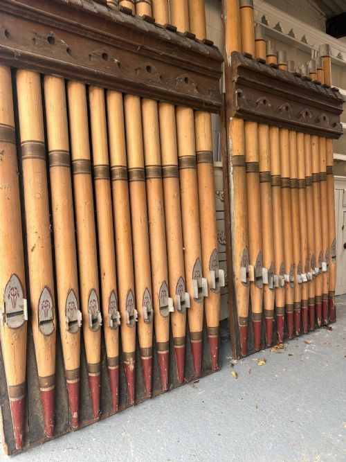 PAIR OF 19THC CHURCH ORGAN ARCHITECTURAL PANELS HAND MADE SIMULATED PIPES 187CM - ADDITIONAL PHOTO 2