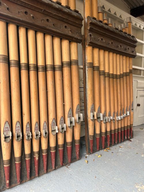 PAIR OF 19THC CHURCH ORGAN ARCHITECTURAL PANELS HAND MADE SIMULATED PIPES 187CM - ADDITIONAL PHOTO 3