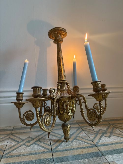 FRENCH 19TH CENTURY GILT BRONZE 6 BRANCH CHANDELIER 60CM TALL ELECTRIC OR CANDLE - ADDITIONAL PHOTO 4