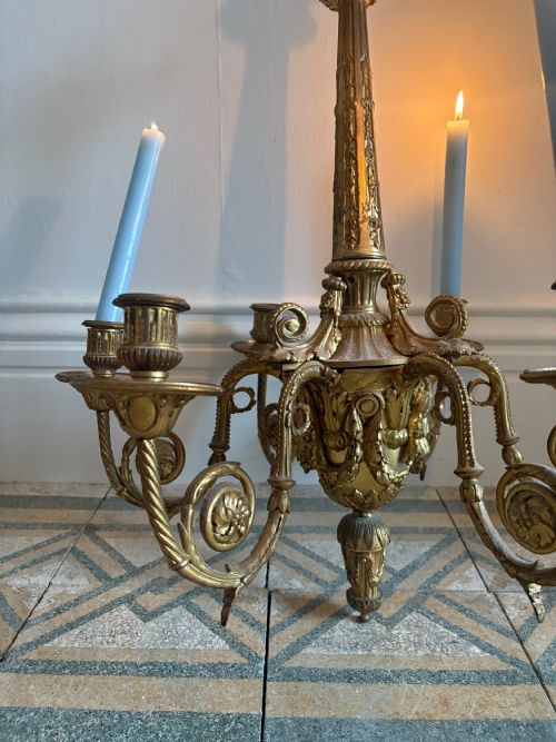 FRENCH 19TH CENTURY GILT BRONZE 6 BRANCH CHANDELIER 60CM TALL ELECTRIC OR CANDLE - ADDITIONAL PHOTO 9