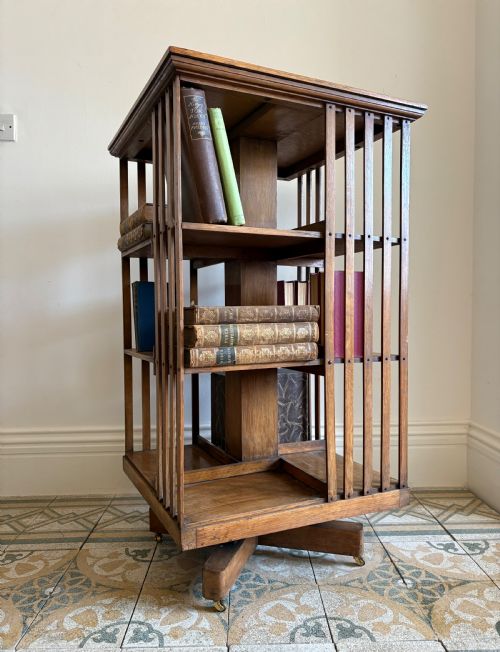 ENGLISH OAK REVOLVING BOOKCASE C1900 3 TIER COUNTRY HOUSE SCALE 109CM - ADDITIONAL PHOTO 1