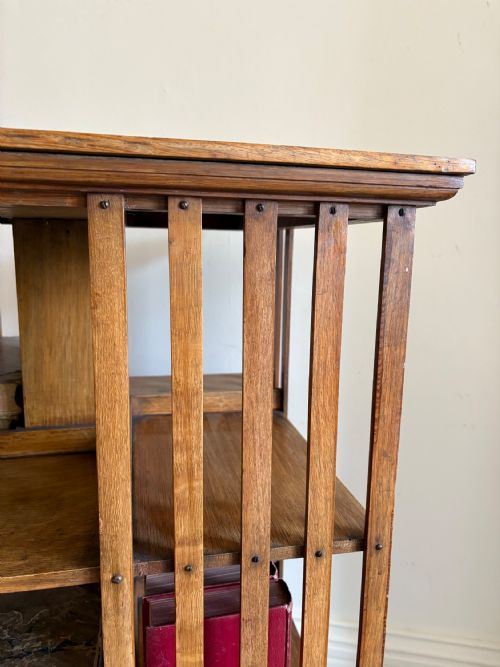ENGLISH OAK REVOLVING BOOKCASE C1900 3 TIER COUNTRY HOUSE SCALE 109CM - ADDITIONAL PHOTO 2