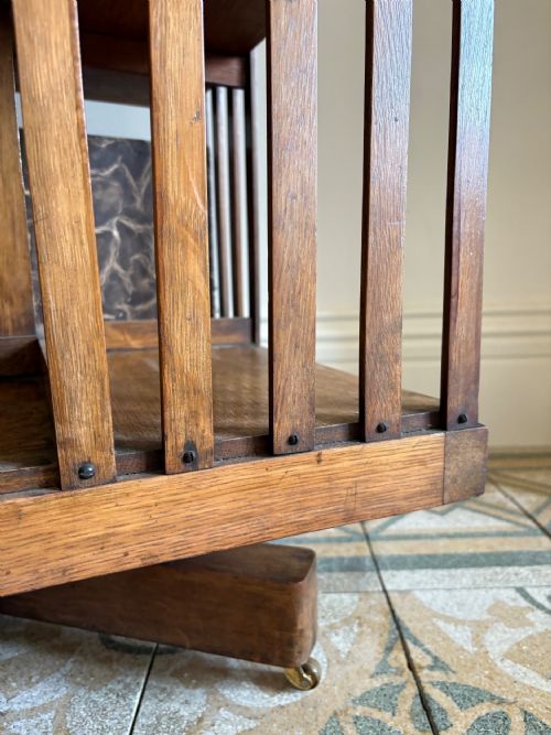 ENGLISH OAK REVOLVING BOOKCASE C1900 3 TIER COUNTRY HOUSE SCALE 109CM - ADDITIONAL PHOTO 5