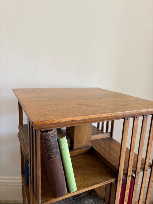 ENGLISH OAK REVOLVING BOOKCASE C1900 3 TIER COUNTRY HOUSE SCALE 109CM - ADDITIONAL PHOTO 7