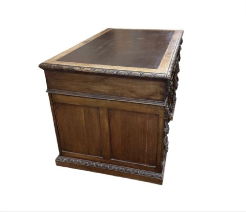 A 19TH CENTURY CARVED OAK FLEMISH STYLE GREEN MAN PARTNERS DESK 122CM C1880 - ADDITIONAL PHOTO 11