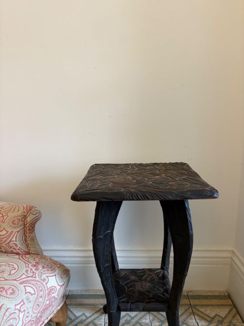 A LIBERTY ARTS AND CRAFTS JAPANESE LILY PAD CARVED SIDE TABLE C1900 - ADDITIONAL PHOTO 1