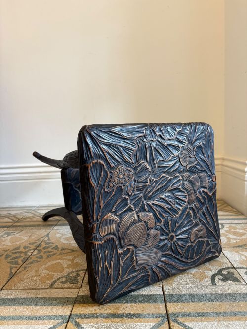 A LIBERTY ARTS AND CRAFTS JAPANESE LILY PAD CARVED SIDE TABLE C1900 - ADDITIONAL PHOTO 2