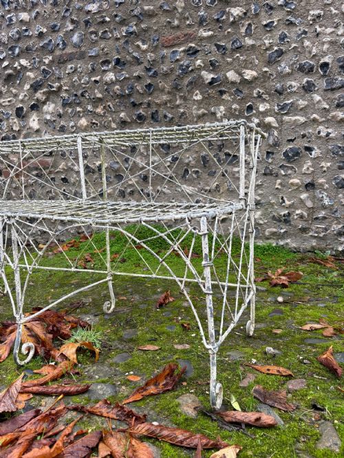 A 19TH CENTURY ENGLISH WIREWORK 2 TIER WHITE PAINTED PLANT STAND 160CM - ADDITIONAL PHOTO 1